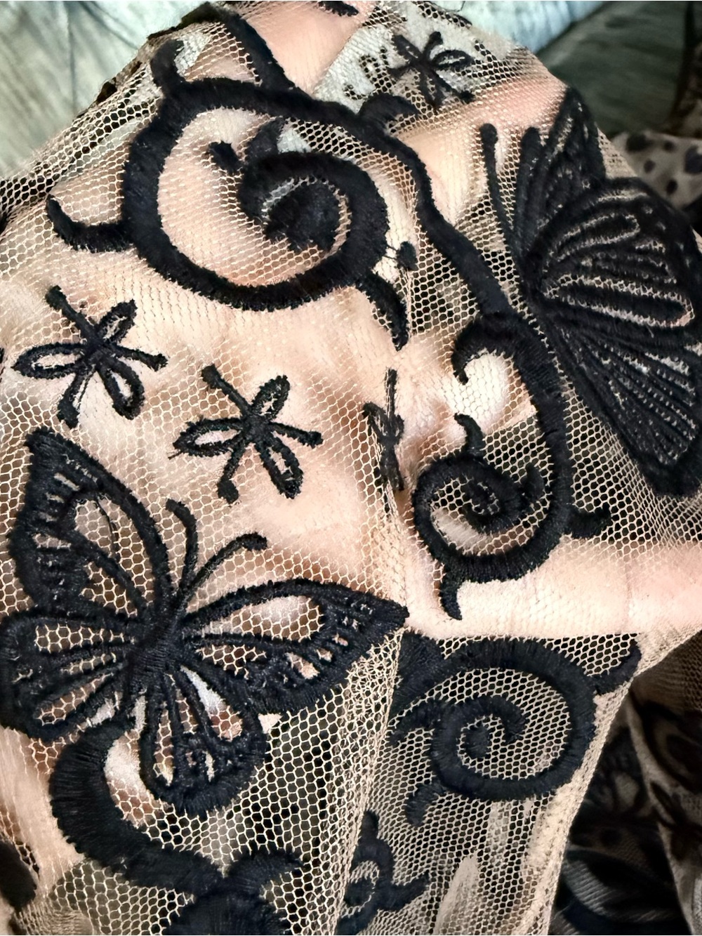 Love & Lemons Mesh Embroidery Illusion Bodysuit Sleeveless Butterfly XS - Picture 3 of 12